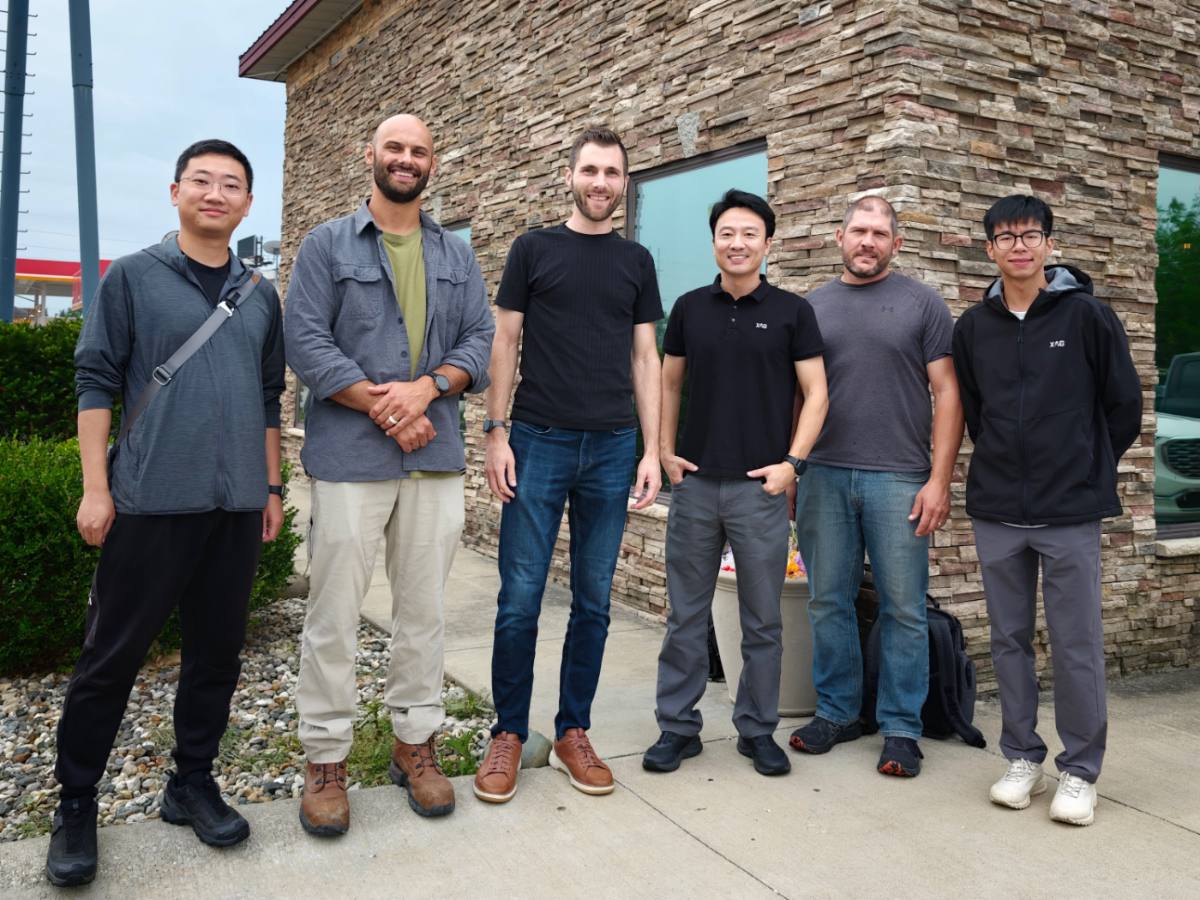 Drone Allies team with the XAG technical team outside the Wolcott office